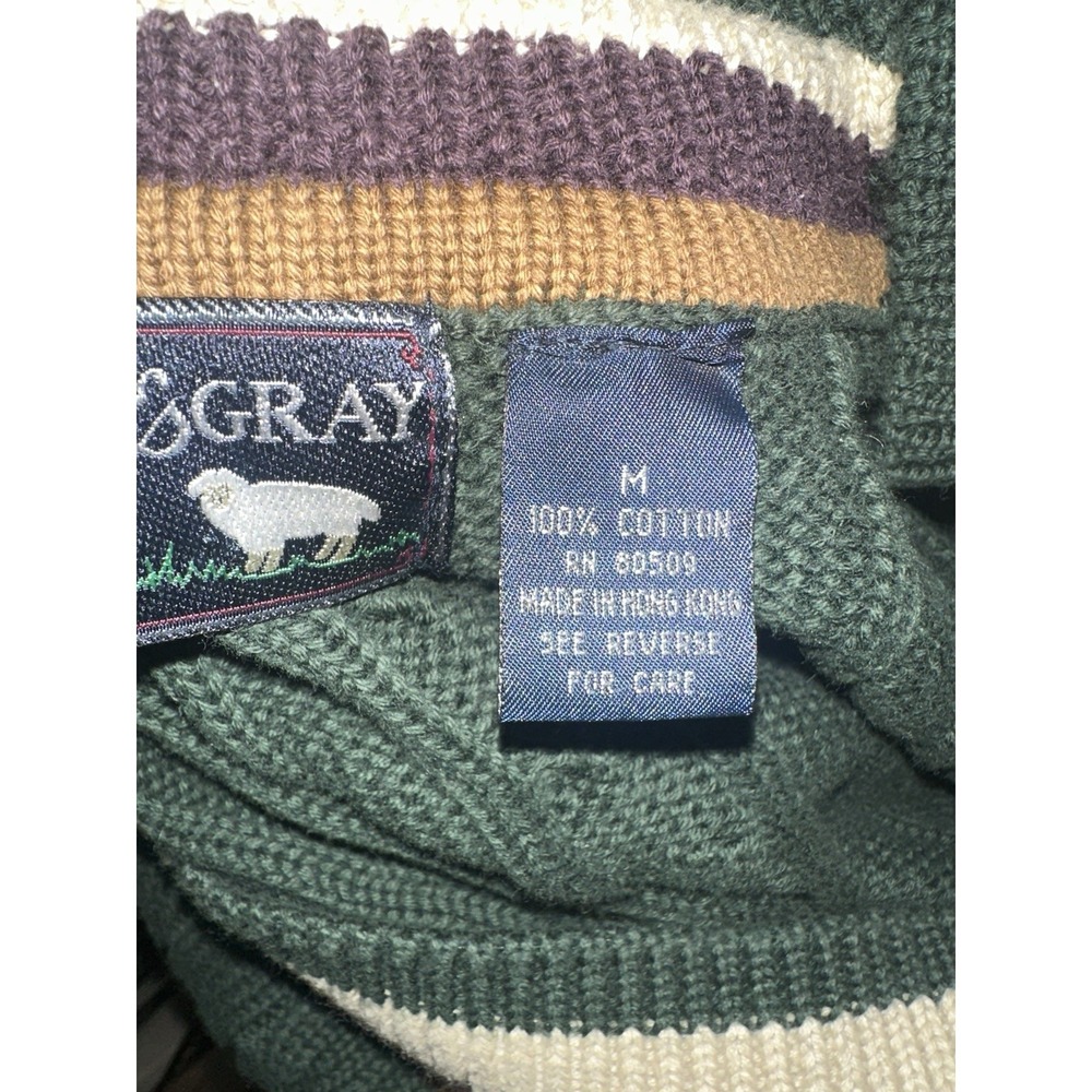 Vintage Woods & Gray S Green Cable Knit V Neck Sweater 100% Cotton Size Medium - Picture 4 of 5